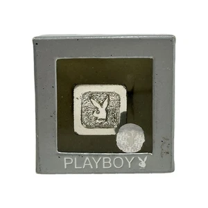 Early Y1K Playboy Square Bunny Head Silver-Tone Ring ~ Size 7 ~ New with Defect - Picture 1 of 12