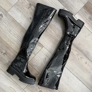 Sam Edelman Lydia Black Patent Shiny Chunky Lug Sole Over The Knee Boot Size 6.5 - Picture 1 of 10