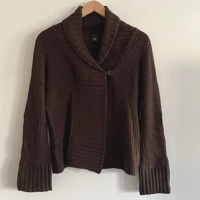 Calvin Klein Ribbed Wrap Sweater Brown Woman’s Medium Chunky Knit Preppy - Image 1 of 4