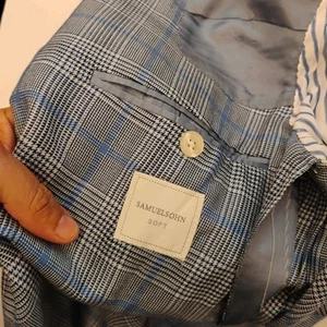 Samuelsohn Men's Cashmere Blend Soft 2-Button Blazer Plaid 44L 2 Btn - Picture 1 of 19