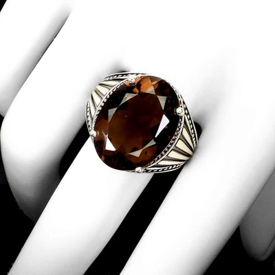 Anillo de plata de ley 925 ovalado cuarzo ahumado 19x14 mm piedras preciosas naturales joyería 12 Foto 1 de 4