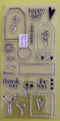 Clear Cling Stamps TAGS & WORDS by Heidi Grace - Frames, Flowers, Birds, Hearts - image 1 of 3