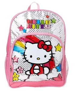 Mochila Grande Hello Kitty 16" Rosa y Plata ¡Nueva con Etiqueta! - Imagen 1 de 1