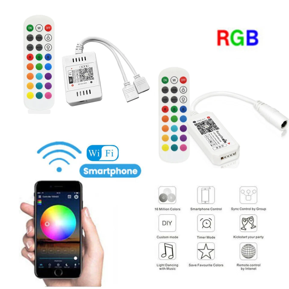 WiFi Smart RGB LED Strip Light Music Wireless Controller For Google Alexa Home - Image 1 of 4