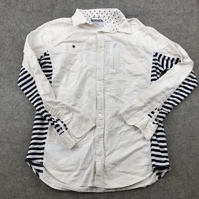 Camisa Staple Pigeon Hombre XL Blanca Azul Rayas Sólidas Manga Corta Abotonada Foto 1 de 4
