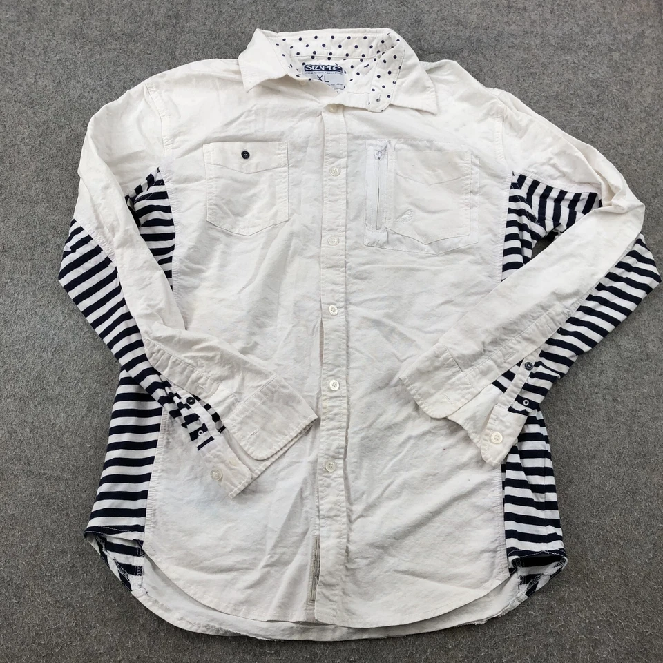 Camisa Staple Pigeon Hombre XL Blanca Azul Rayas Sólidas Manga Corta Abotonada Foto 1 de 4