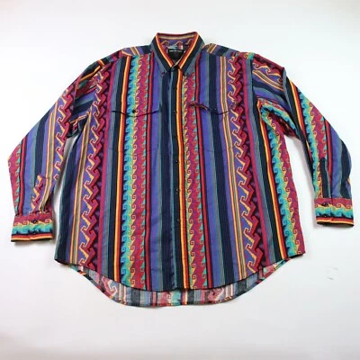 Camisa Western Vintage Frontier Serie XL Suroeste Azteca Tribal Estampado Botón Foto 1 de 4