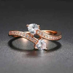 10K Rose Gold With 0.62CT Heart & Round Cut Lab Grown Diamond Women Bypass Ring - Picture 1 of 7