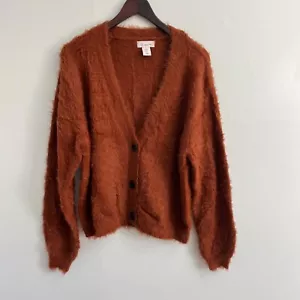 If It Were Me Oversized Fuzzy Rust Orange Button-Up Cardigan Sweater Small - Picture 1 of 5