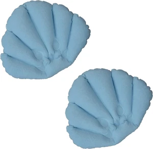 Inflatable Bath Pillow with Suction Cup Pack of 2 Terry Cloth Covered for Extra - Picture 1 of 12