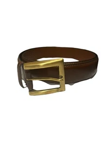 Mens Van Heusen Belt Size 40 Genuine Leather Brown Dress Gold Hardware Office - Picture 1 of 7