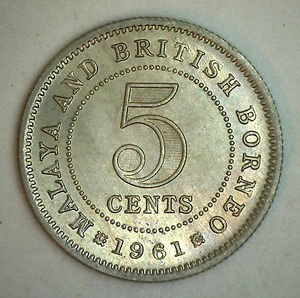 1961 Malaya & British Borneo Copper Nickel 5 Cents Coin Uncirculated Elizabeth - Picture 1 of 2