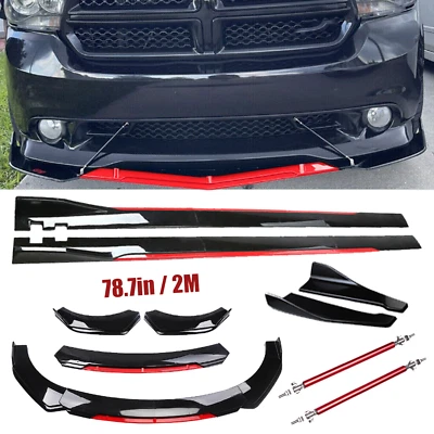Front Bumper Lip Splitter + Side Skirt Glossy Black +Red For Dodge Durango Foto 1 de 4