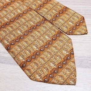 HERMES Neck tie Silk Yellow Brown Logo japan seller N0114 08 Made in France - Picture 1 of 4