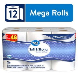 PREMIUM TOILET PAPER 12 Mega Rolls Soft & Strong Septic Safe 2-Ply - Picture 1 of 13