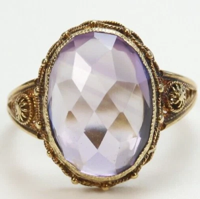Antique 1920's Amethyst 14K Rose Gold Filigree Ring Size 5 UK-J1/2 4 CTTW Deco - Image 1 of 4
