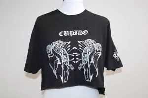 Marcelo Burlon Milan Black Cupido Short Sleeve Crew Cut Crop T-Shirt Tattoo S/M - Picture 1 of 7