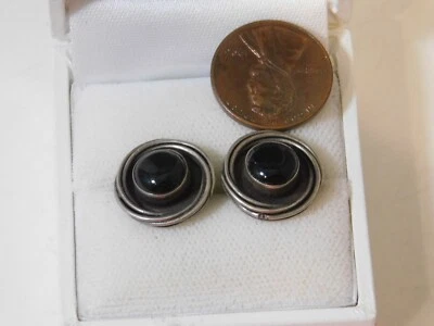 Orecchini A Perno Rotondi In Argento Sterling Con Onice Nero 925 8i 54 - Immagine 1 di 4