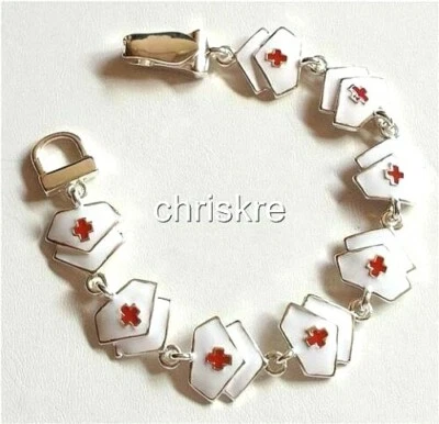 Nursing Cap Charm Bracelet White Red Hat Nurse Graduation Gift RN LPN CNA USA - Image 1 of 4