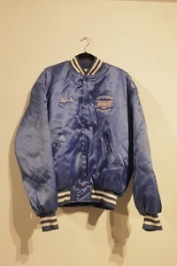 VINTAGE 80S BLUE BOMBER JACKET CAMARO XXL EAST COAST HOLLOWAY RETRO - Picture 1 of 5