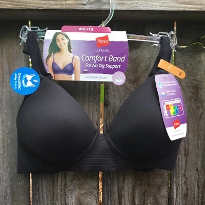 Hanes Wireless Bra Size Small Black Ultimate No Dig Support S Convertible Straps - Image 1 of 4