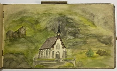 Antiguo ÁLBUM ACUARELA 1888 Libro de bocetos 32 PINTURAS Paisaje Viaje Arte popular Foto 1 de 4