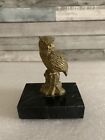 Vintage Solid Brass Owl Paperweight Figurine with Black Marble Base Figurine