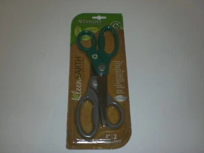 WESTCOTT KLEEN EARTH PAQUETE DE 8"" CON 2 TIJERAS DE MANGO RECTO CON MICROBAN Foto 1 de 4