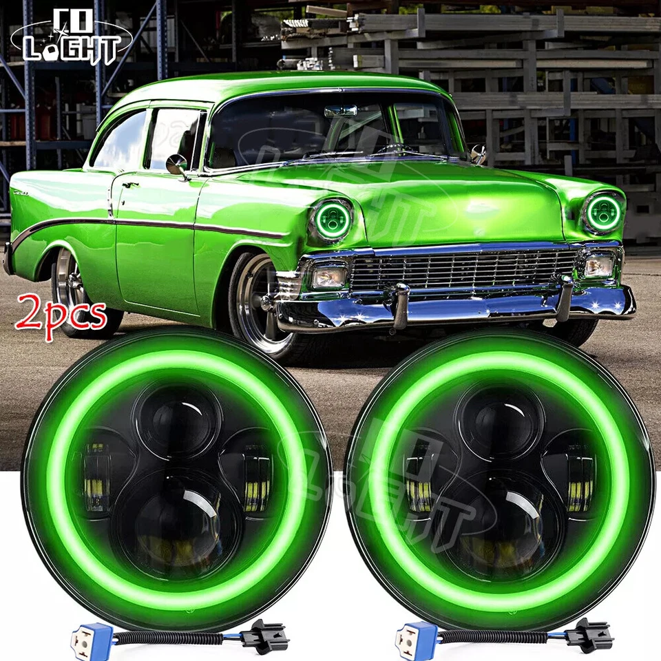 Par Fit Chevy Bel Air 1953 1954 1955 1956 1957 7"" Farol de LED Verde HALO DRL - Imagem 1 de 4