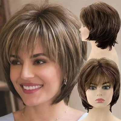 Парики женские натуральные Honey Drizzle Layered Short Bob Cut смесь для стрижки волос Heat Ok - Изображение 1 из 4