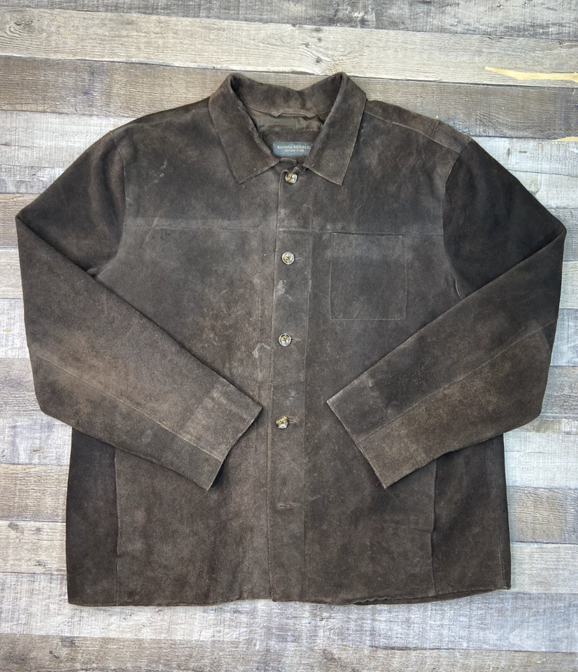 Banana Republic Hombres Gamuza Cuero Camisa Chaqueta 2XL Marrón Western Rancher Y2K Foto 1 de 4