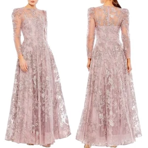 MAC DUGGAL 50664 EMBROIDERED ILLUSIONS HIGH NECK LILAC GOWN sz 8 - Picture 1 of 15