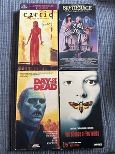 Horror Movie VHS Lot 4 - PROMO COPY Day of the Dead Beetlejuice Silence Carrie - Picture 1 of 4