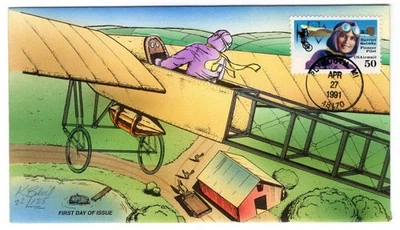 C128 Pilot Harriet Quimby Airmail Plymouth MI FDC 1991 - K. Bevil - Image 1 of 2
