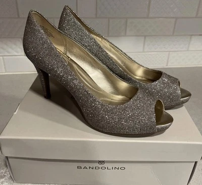 New! Bandolino Gold Sparkle Rainaa Pump Peep Toe Heels Wedding Prom Size 8.5 - Image 1 of 4