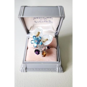 Gorgeous Sterling Multi-Gem Flower Cocktail Ring - Picture 1 of 8