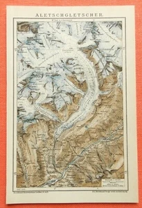 Aletschgletscher Schweiz Alpen historische Landkarte Juli 1907 Gletscher - Picture 1 of 1