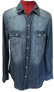 ALI KRIS Large Womans COWGIRL WESTERN PEARL SNAP BLUE DENIM SAWTOOTH POCKETS-418 - Foto 1 di 8