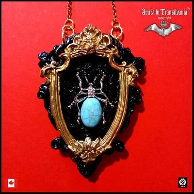 necklace woman pendant art deco nouveau talisman luck luxury jewelry blue spider - Image 1 of 4