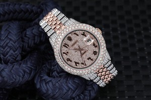 Rolex Datejust 36MM Black Arabic Script Dial Two Tone Rose Diamond Watch