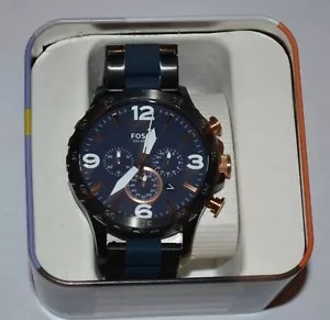 Fossil JR1494 Men's Watch Chronograph S. Steel Band Navy Blue Oversize Dial - Picture 1 of 12