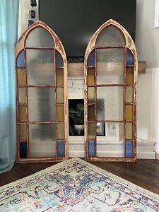 Pending SALE******Large Victorian Stained Glass Arch Window Church Panel