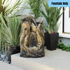 Rustic Tree Trunk Fountain Water Fall w/ LED Lights Outdoor Garden Decor Brown