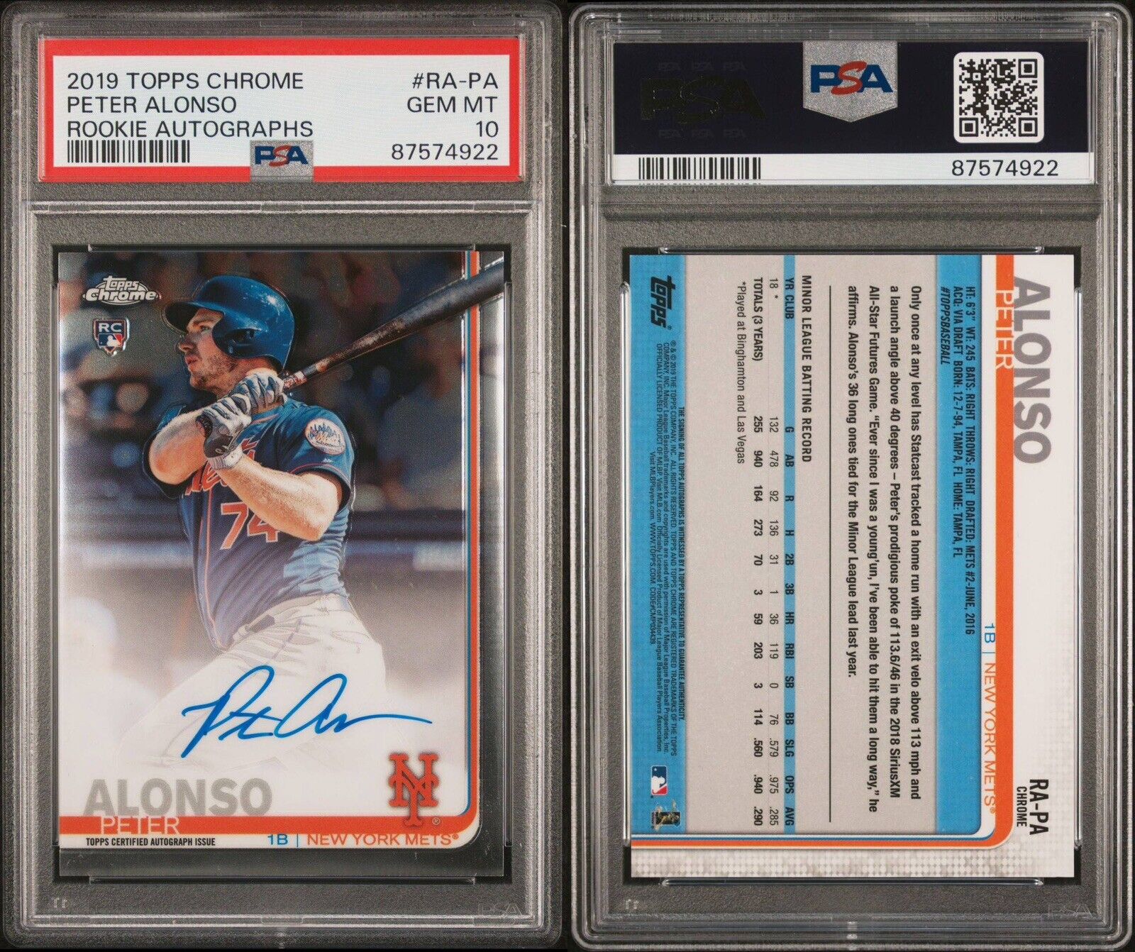 2019 Topps Chrome PETER PETE ALONSO Rookie Auto PSA 10 GEM MINT New York Mets RC