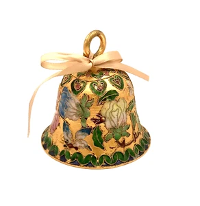 Vintage Cloisonné Bell Ornament Enamel Colorful Magnolia Flowers Chinese - Picture 1 of 2