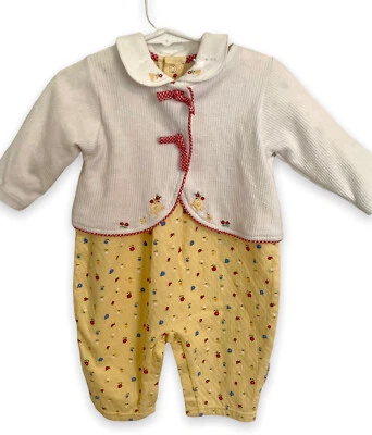 复古 Little Me Girls 服装刺绣全新带标签红色支票小鸡 2 件 9 个月 — 第 1/4 张图片