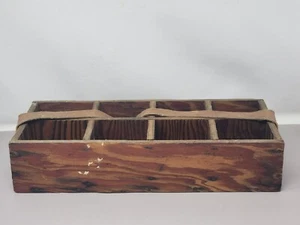 Vintage Wooden 8-Compartment Storage Crate With Leather Strap - Picture 1 of 13