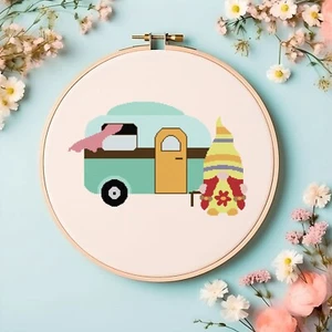 Camping Camper RV Gnome Counted Cross Stitch Pattern - Picture 1 of 4