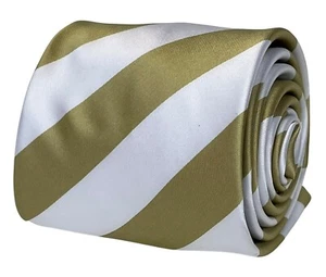 Frederick Thomas Designer pistachio light khaki green and white striped mens tie - Picture 1 of 5