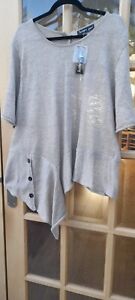 BARBARA SPEER  NATURAL LINEN KNIT ASYMETRIC TUNIC BUTTON BACK -PLUS SIZE -BNWT